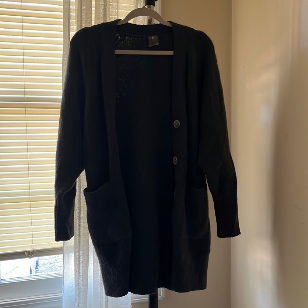 Dark Gray Fuzzy Cardigan Buttoned